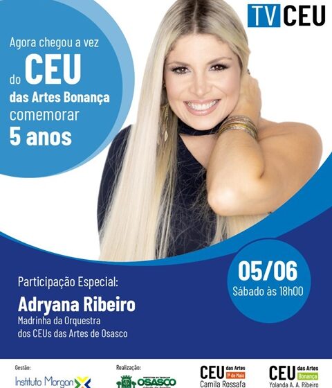  Agenda Cultural traz live da cantora Adryana Ribeiro no CEU Bonança, neste sábado (5)