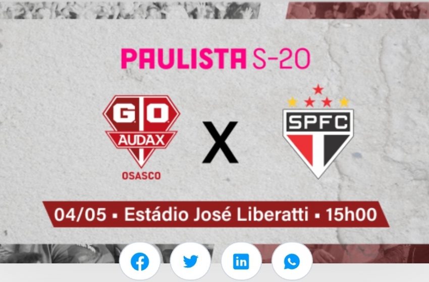  Osasco Audax enfrenta o São Paulo no sub-20 quarta, 4/5, no Rochdale