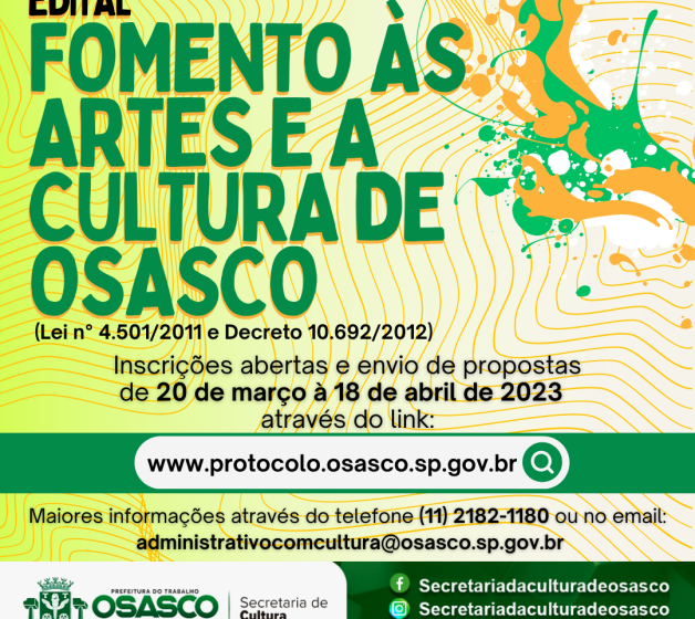  Osasco abre inscrições para edital de fomento às Artes e à Cultura  