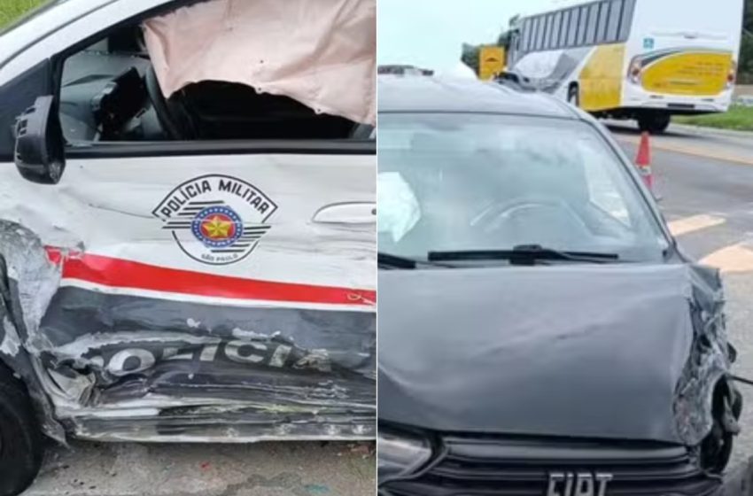  Peruíbe: veículo na contramão atinge viatura da PM em rodovia costeira