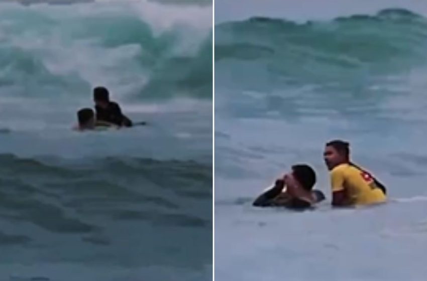  Surfista profissional salva banhistas arrastados por correnteza em Guarujá, SP