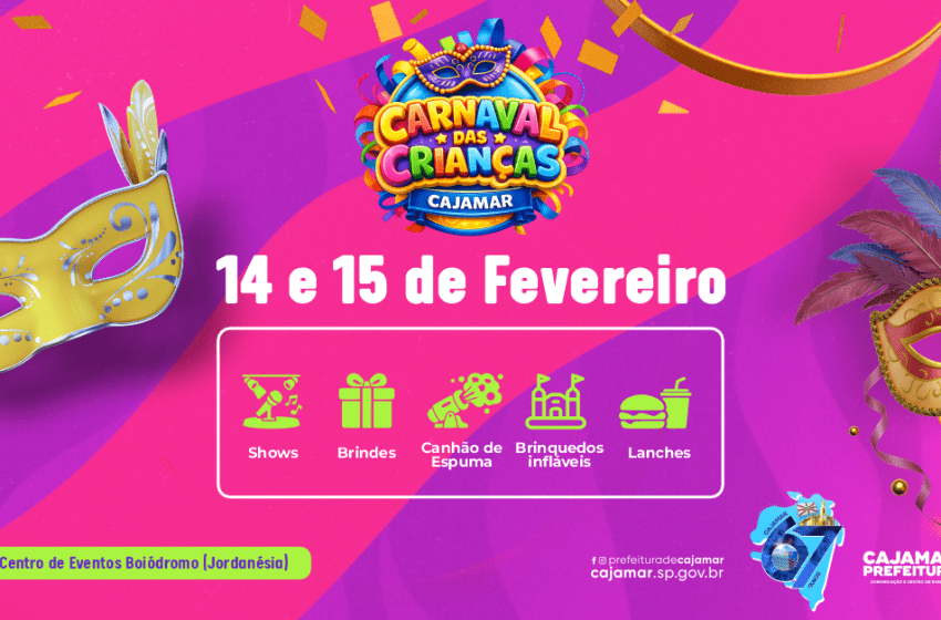  Carnaval das crianças vai transformar o Boiódromo em um universo de cores e diversão em Cajamar
