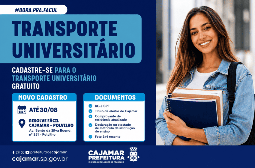  Cajamar abre novos cadastro para o Transporte Universitário Gratuito até 30 de agosto