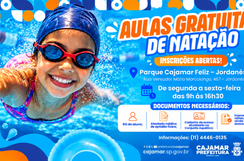  Aulas gratuitas de natação seguem com inscrições abertas em Cajamar